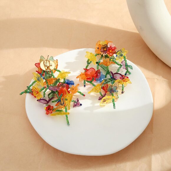 Colorful Beaded Flower Earrings Bohemia Dangle Summer Beach Jewelry Women - Picture 6 of 7